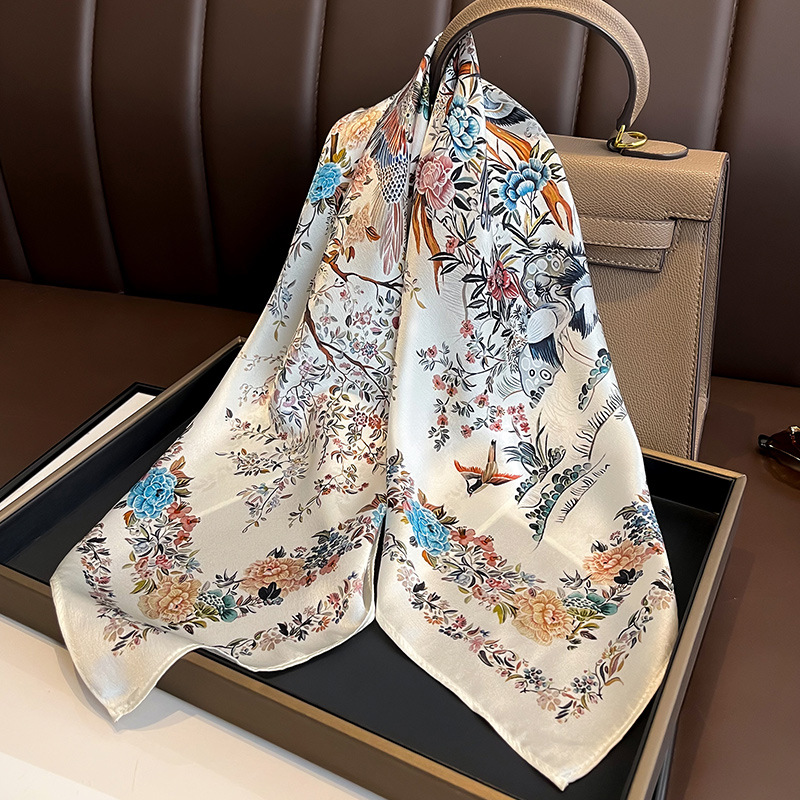 Écharpe d'été en soie imitation pour femme, foulard floral tendance, bandana, hijab, bandeaux, châles carrés, étoles