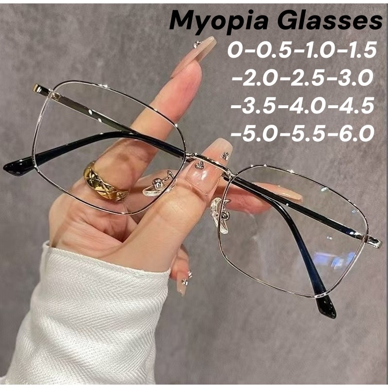 Lunettes de myopie carrées Vintage pour femmes et hommes, Anti-lumière bleue, vue de près, monture métallique de luxe, lunettes de vue