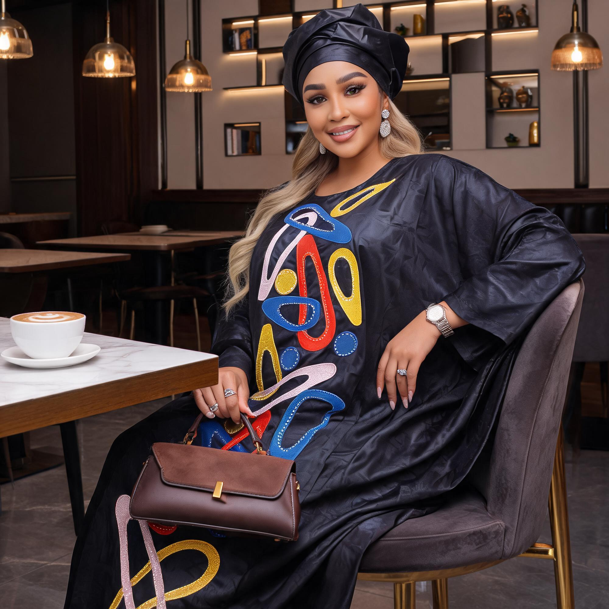 Robes africaines pour femmes grande taille, robe longue en bazin riche avec broderie et écharpe