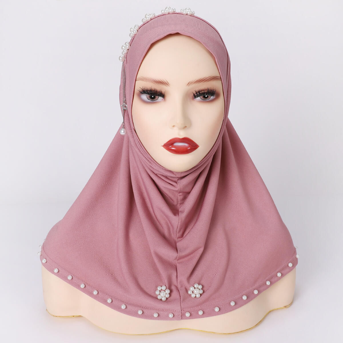 Hijab instantané en crêpe perlé et cristal, doux et élégant, pour femmes musulmanes, facile à porter, idéal pour la prière et les occasions spéciales (Raya).