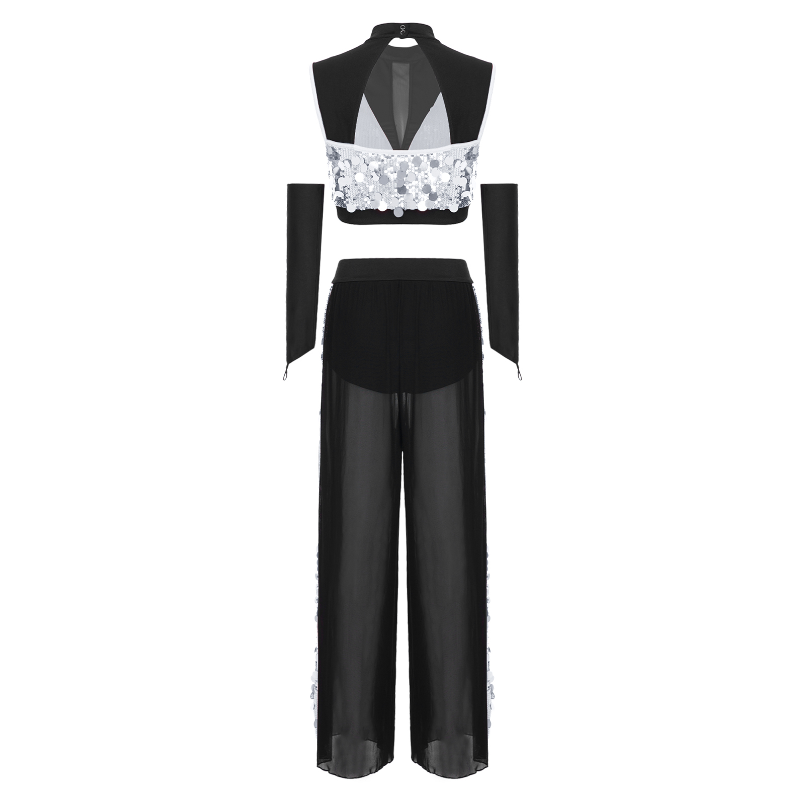 Tenue de danse lyrique pour femmes, haut court sans manches à paillettes avec pantalon en maille et gants, pour ballet, gymnastique, patinage et danse contemporaine