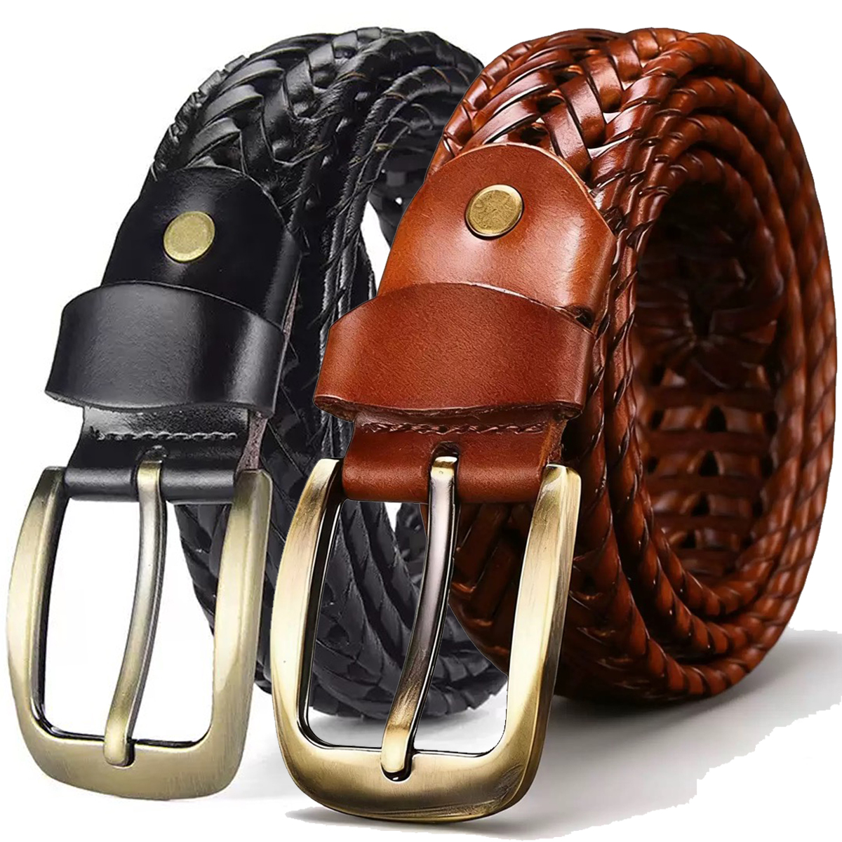 Ceinture tressée décontractée pour homme, boucle à ardillon tendance, ceinture durable pour usage quotidien, largeur 3,3 cm, 110-125 cm, noir, marron, café