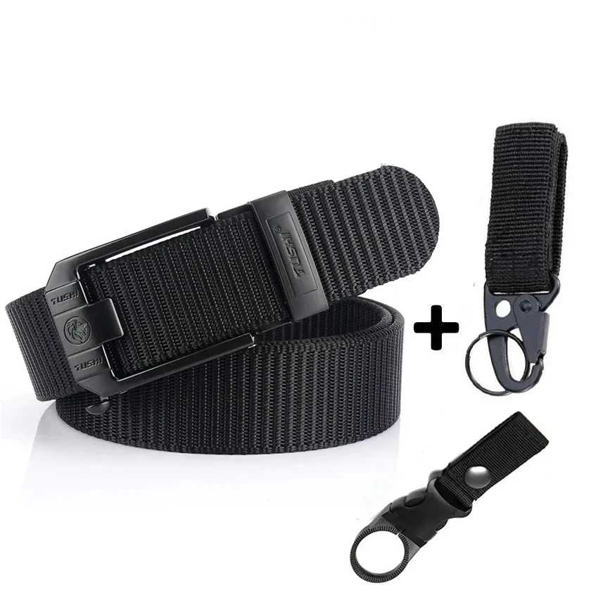 Ceinture en nylon robuste pour hommes, ceinture en métal automatique, fibre de toile, optique, extérieur, cow-boy, jeans, pantalons, DulEnvironHiking, mode