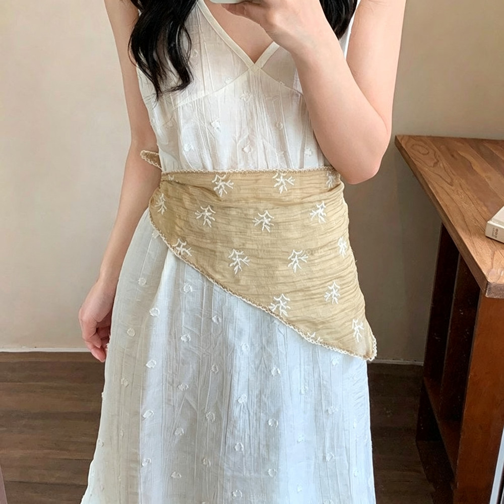 Foulard de cou, châle, bandeau, bandana, mouchoir, écharpe de tête, style pastoral bohème, en dentelle florale et coton lin, triangulaire, pour l'été