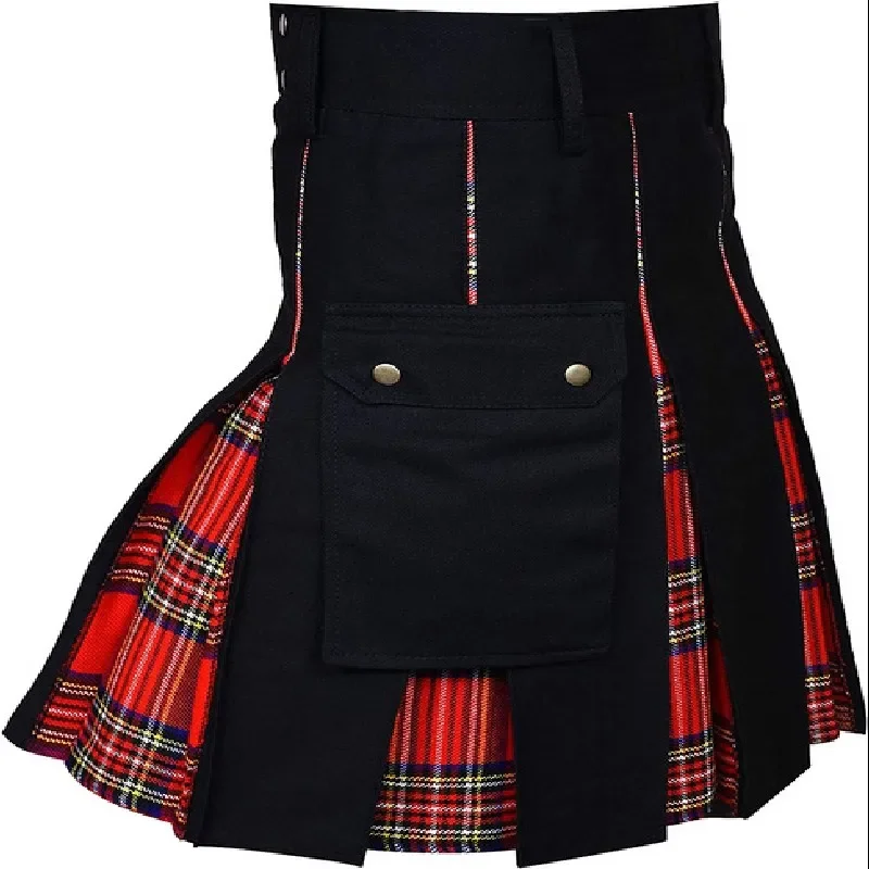 Kilt pour homme, kilt utilitaire, kilt hybride en jean 100% coton, kilt traditionnel pour homme à plis carrés modernes en tartan