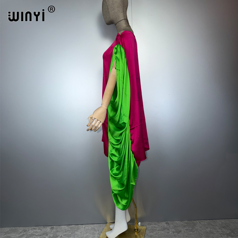WINYI femme musulmane robes longue vers le bas caftan robe de soirée foncé col rond robe sexy femme vacances abaya dubaï luxe Caftan