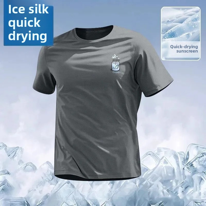 T-shirt ample en soie glacée pour homme, respirant, à manches courtes, col rond, motif lettres, nouveau style décontracté d'été, haut tendance