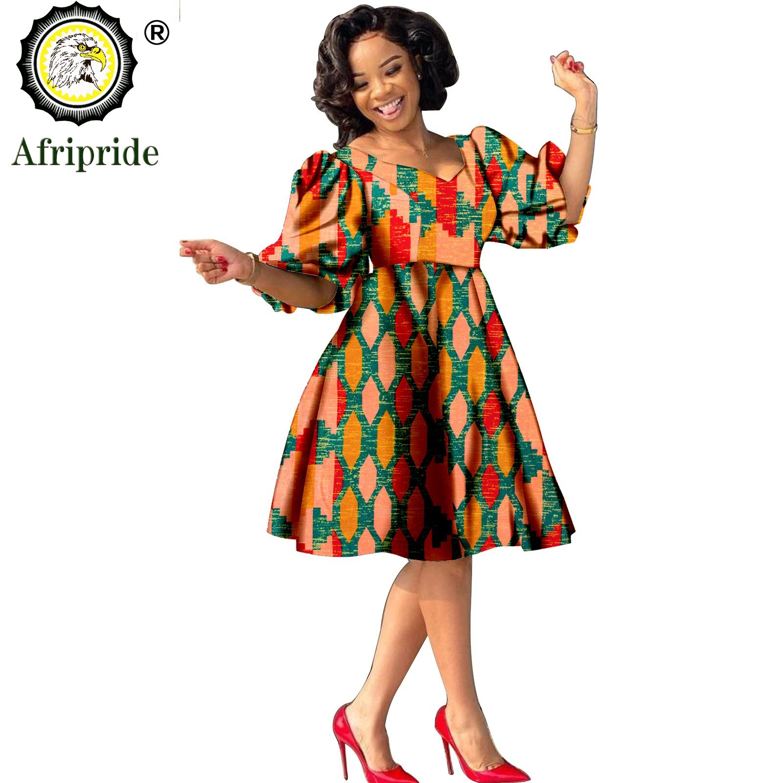 Robes africaines pour femmes, imprimé Ankara, grande taille, robe ample, col en V, pur coton, wax batik, tenues Dashiki, vêtements décontractés S2025029