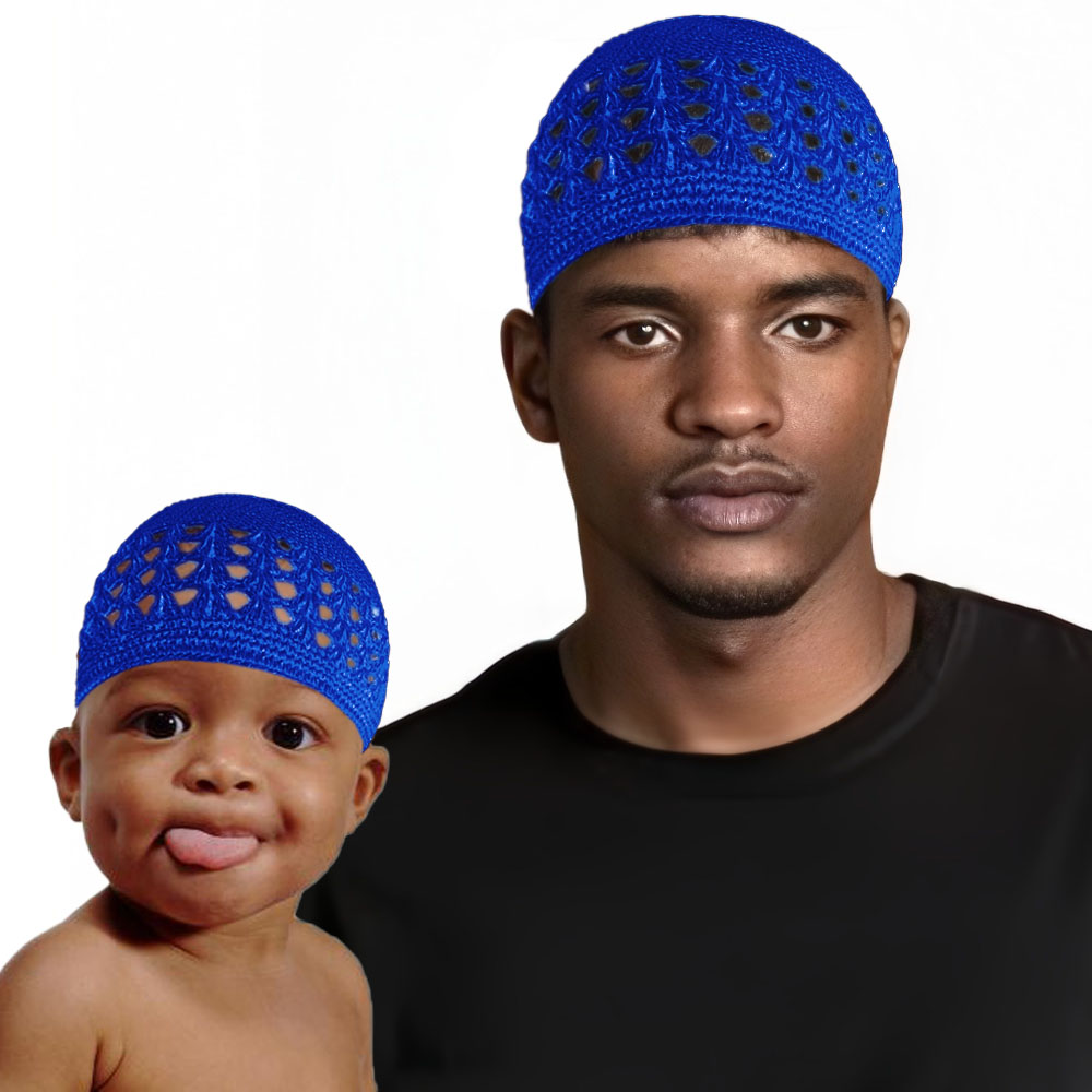 Chapeau Kufi tricoté musulman pour adultes et enfants 2 pièces bonnets Skullies tricotés casquette de crâne Crochet fait à la main casquette de prière islamique du Ramadan