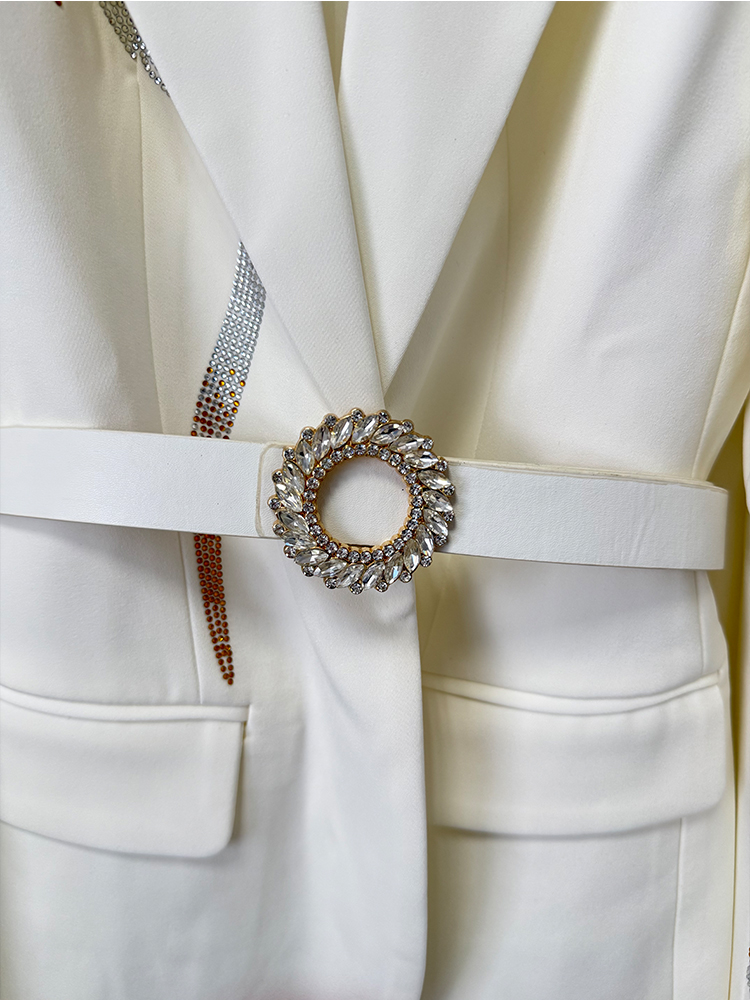 Blazer et pantalon évasé avec ceinture pour femme, ensemble de piste de créateur, diamants colorés trempés, nouvelle mode ET, remise des diplômes élevée, 2 pièces, 2025