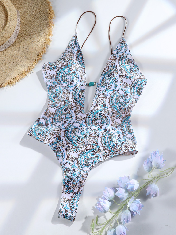 Maillot de bain une pièce pour femmes, sexy, monokini, coupe haute, style vintage, décolleté en V profond, pour la plage