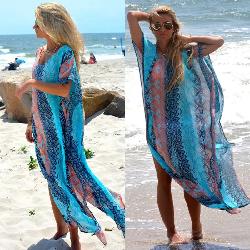 Robe de plage longue imprimée style Boho, tenue de bain, Industries ong, bikini, tunique, capes, caftan, coverup