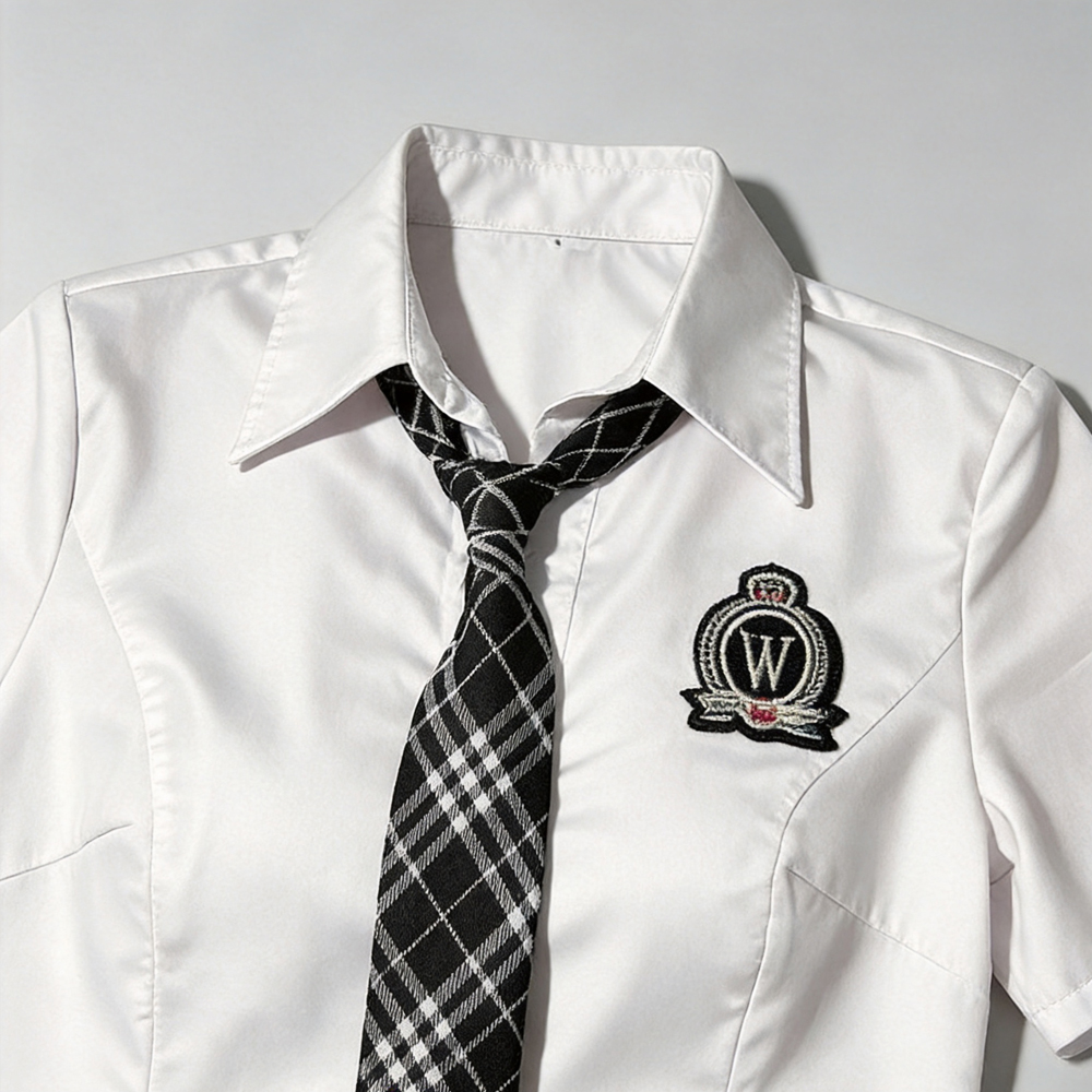 Costume sexy JK pour femme, ensemble 3 pièces, chemise à manches courtes avec jupe à carreaux, tenue scolaire preppy pour tous les jours, cosplay