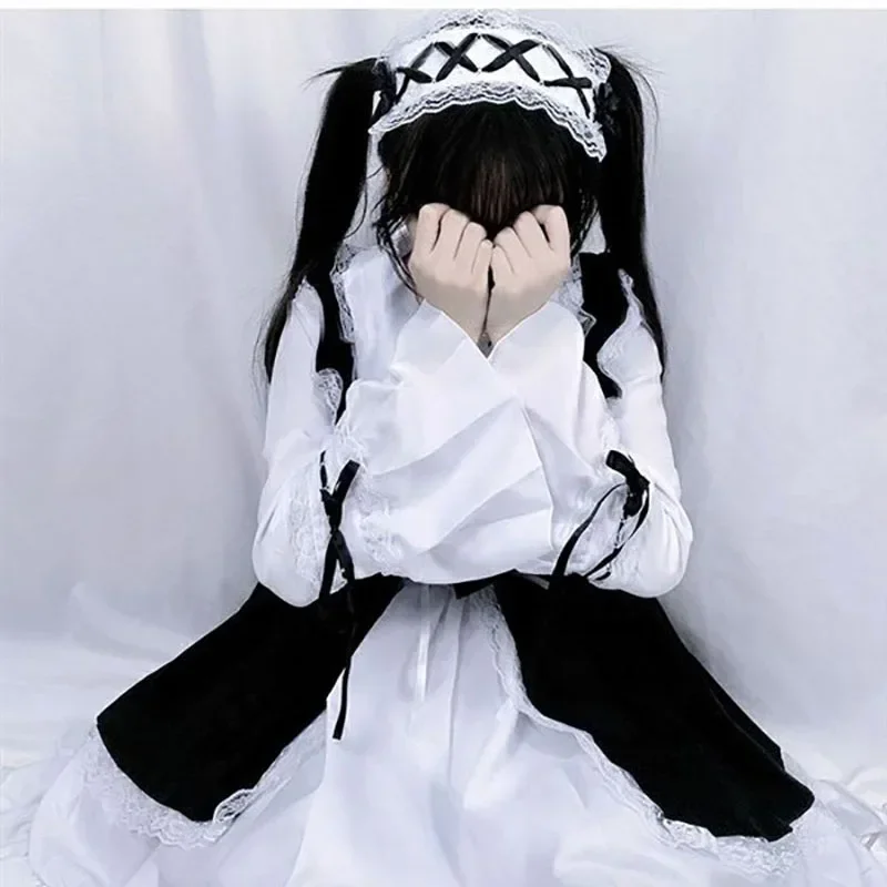 Tenue de femme de chambre Lolita Cosplay pour hommes et femmes, costume mignon, uniforme noir et blanc, robe tablier, nœud mignon, Mucama, Sexy 7.0 Kawaii 73