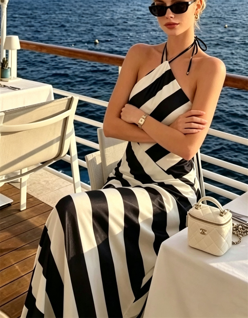 Robe Guobioziy pour femme, nouvelle collection automne 2026, rayée, col halter, sans manches, coupe ajustée, tenue tendance pour femme