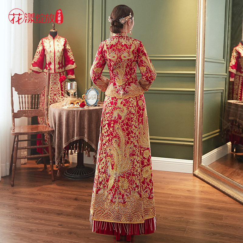 Robe de mariée longue brodée de phénix chinois, pour Banquet classique, Vintage, moderne, vêtements traditionnels