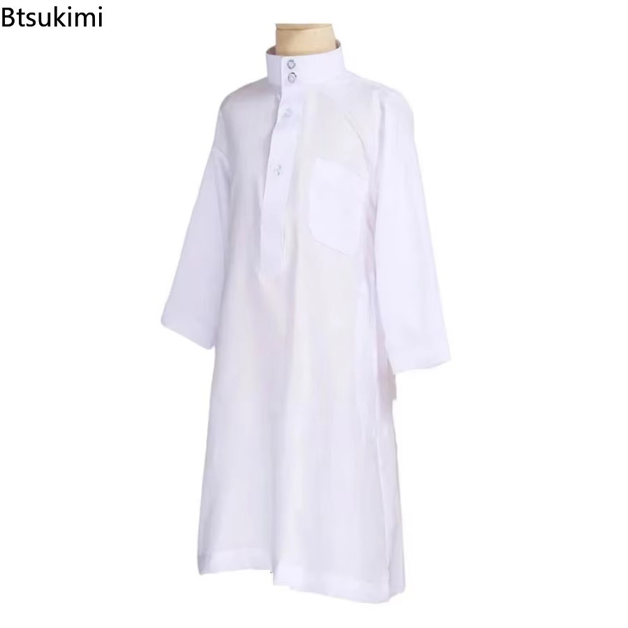 Robe musulmane pour enfants du Ramadan, Jubba Thobe, turquie, Kaftan blanc, islamique, dubaï, maroc, moyen-orient, Eid, Robe de prière pour enfants arabes