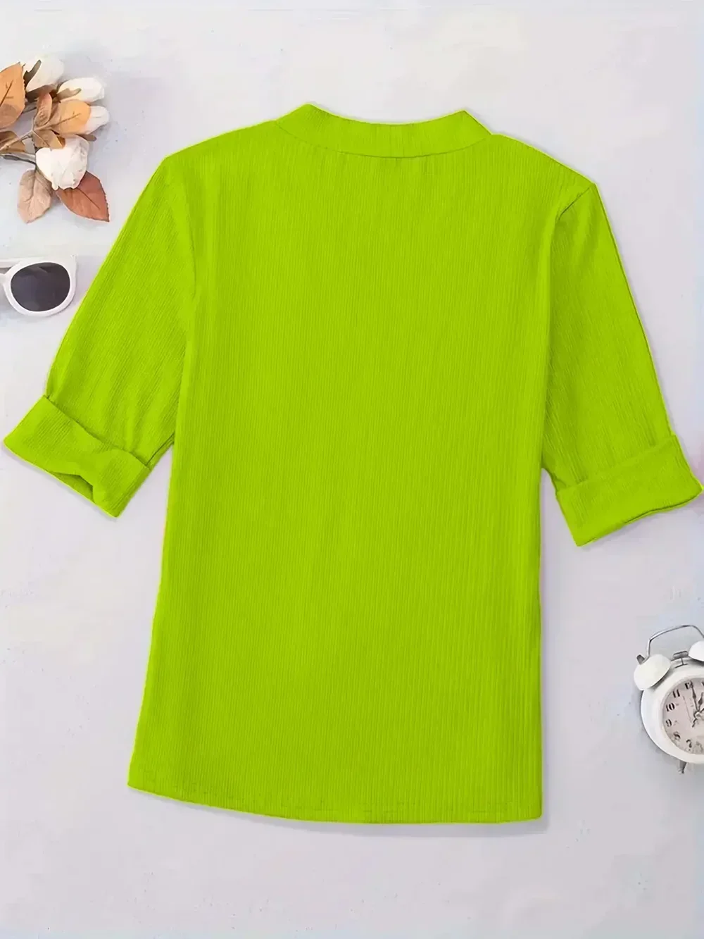 Femmes grande taille 1XL-5XL décontracté col en V couleur unie élégant t-shirts hauts dames mode demi manches confortable T-shirt