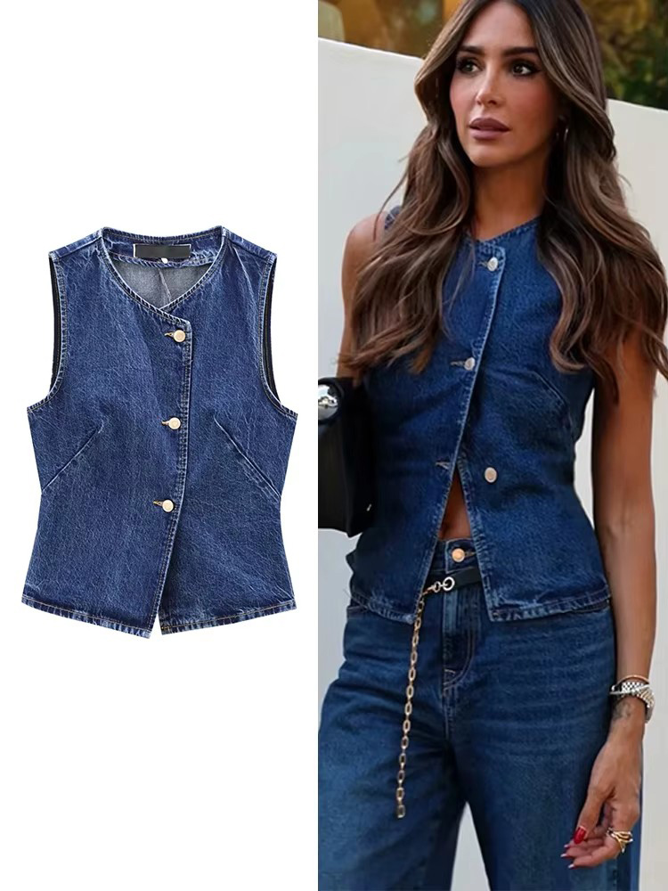 Nouveau Gilet Court en Jean Bleu pour Femme 2026 – Tendance Automne, Décontracté, Sans Manches, Style Urbain