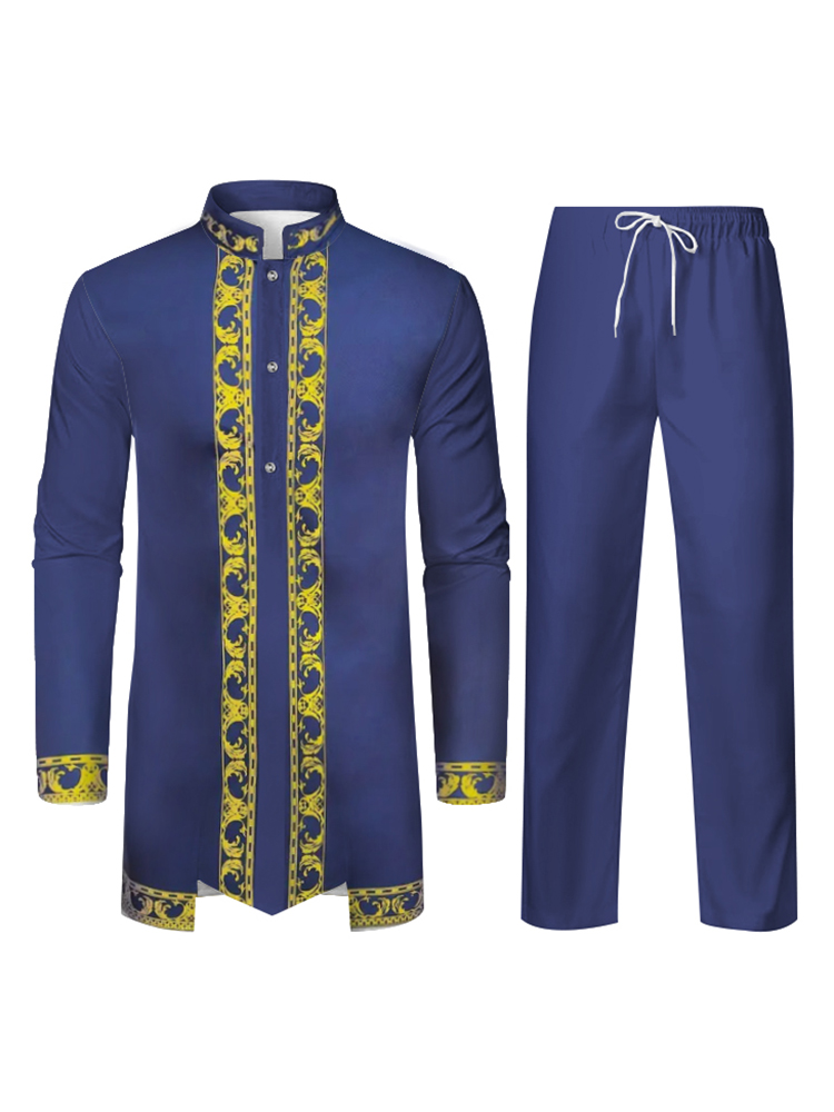 Moyen-Orient Culture Traditionnelle Robe Musulmane Arabe Hommes Vêtements Traditionnels 3D Technologie Imprimé Motif Deux Pièces Ensemble Vêtements