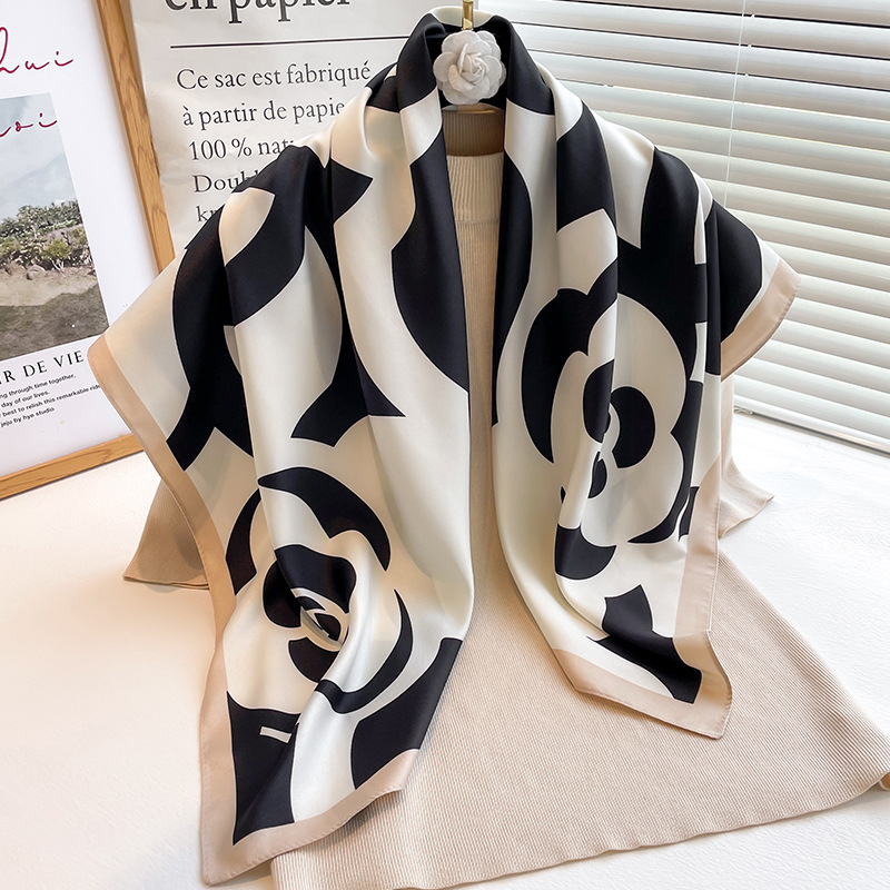 Foulard en soie 90x90cm pour femme, accessoires de mode quatre saisons, hijab, bandana, foulard pour cheveux 90*90