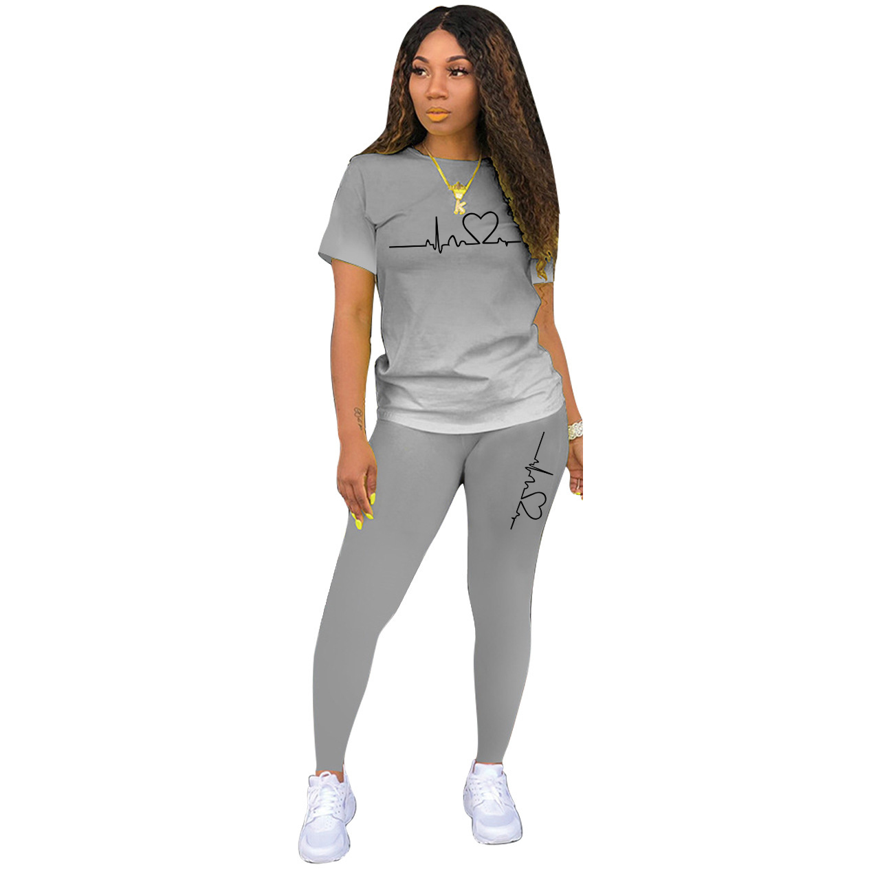 Été femmes mode imprimer vêtements T-shirt et pantalon costume été Sport porter décontracté coton Yoga gymnase dame vêtements costume