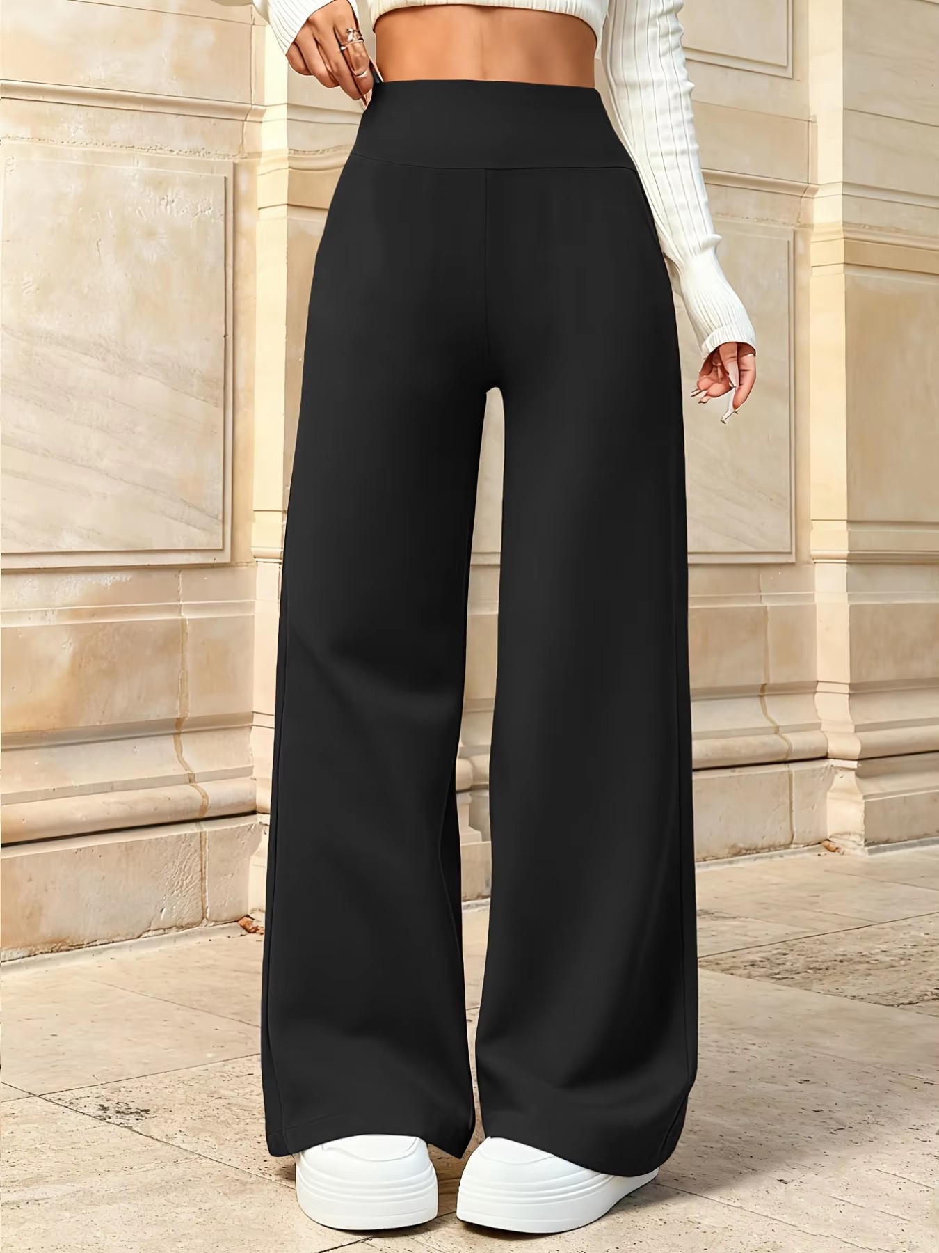 Pantalon décontracté taille haute coupe droite et large pour femme, style coréen, idéal pour le quotidien et le bureau