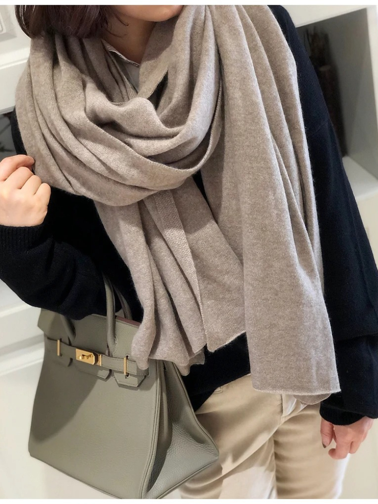 Écharpe en cachemire 100% français pour femme, châle tricoté automne-hiver, grand col élégant, pashmina en laine tricotée, écharpe en cachemire, nouvelle collection 2026
