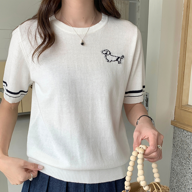T-shirt d'été pour femmes, 100% coton, manches courtes, col rond, vêtements décontractés, pull basique, haut féminin