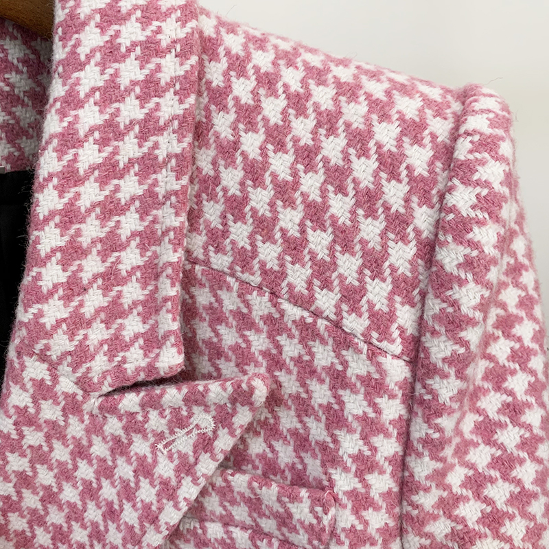 HIGH STREET Nouveauté Automne Hiver 2026 Manteau de créateur pour femme en laine tweed à motif pied-de-poule rose