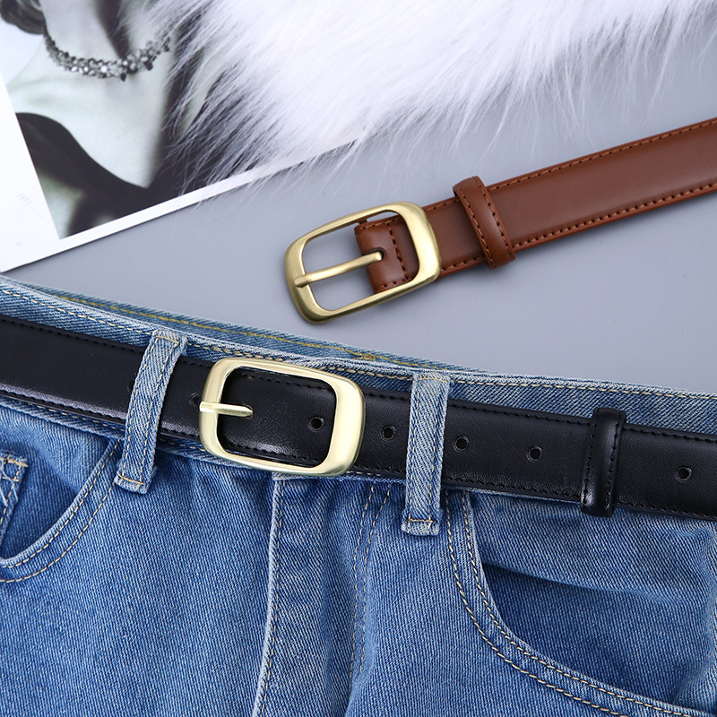 Ceinture pour femme en similicuir marron élégant avec boucle argentée, accessoire décontracté en jean pour le quotidien et le bureau, durable