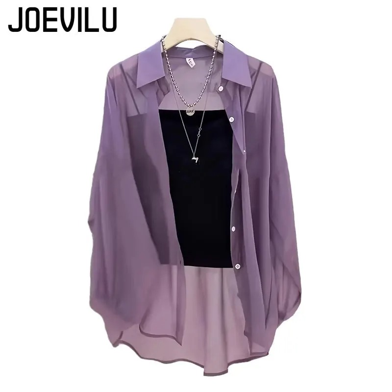 Chemisier en mousseline transparente pour femme, cardigan décontracté résistant aux UV, manteau d'été fin pour le quotidien, vêtement de protection solaire en maille style japonais Y2K