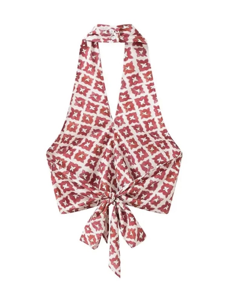Ensemble jupe imprimée pour femmes, sans manches, col licou, haut une ligne, jupe 2 pièces, tenue de plage et de vacances, mode d'été