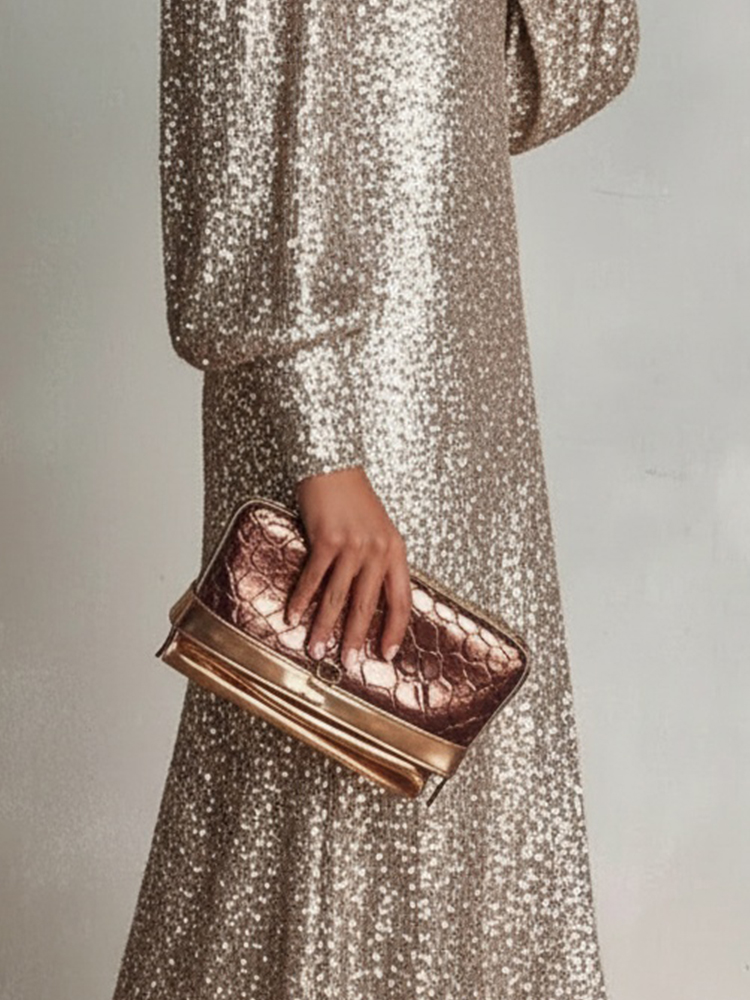Robe droite élégante à paillettes pour femmes, col en v, manches lanternes, ample, décontractée, soirée, boîte de nuit, robe longue pour invités de mariage