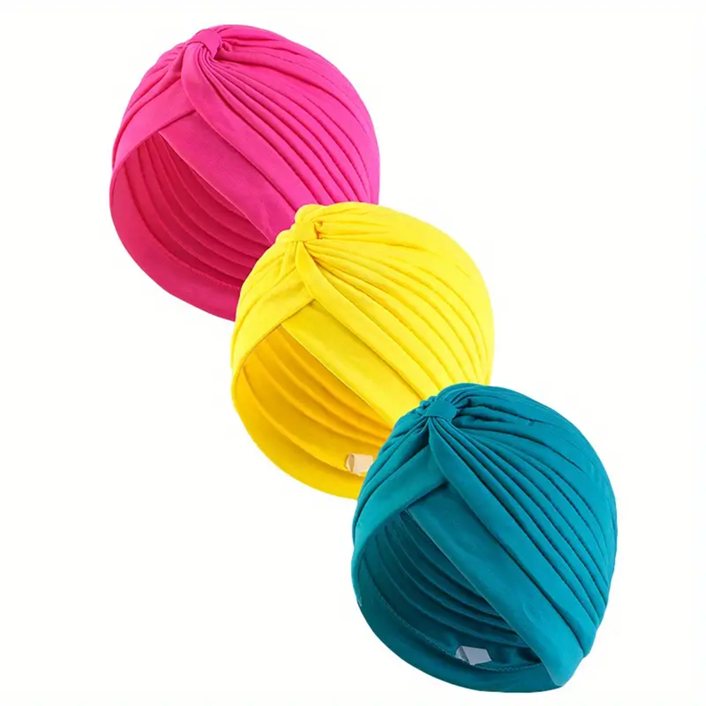 Lot de 3 bonnets turban torsadés élastiques pour femmes, hijab musulman, couleur unie, extensible, doux, pour chimiothérapie