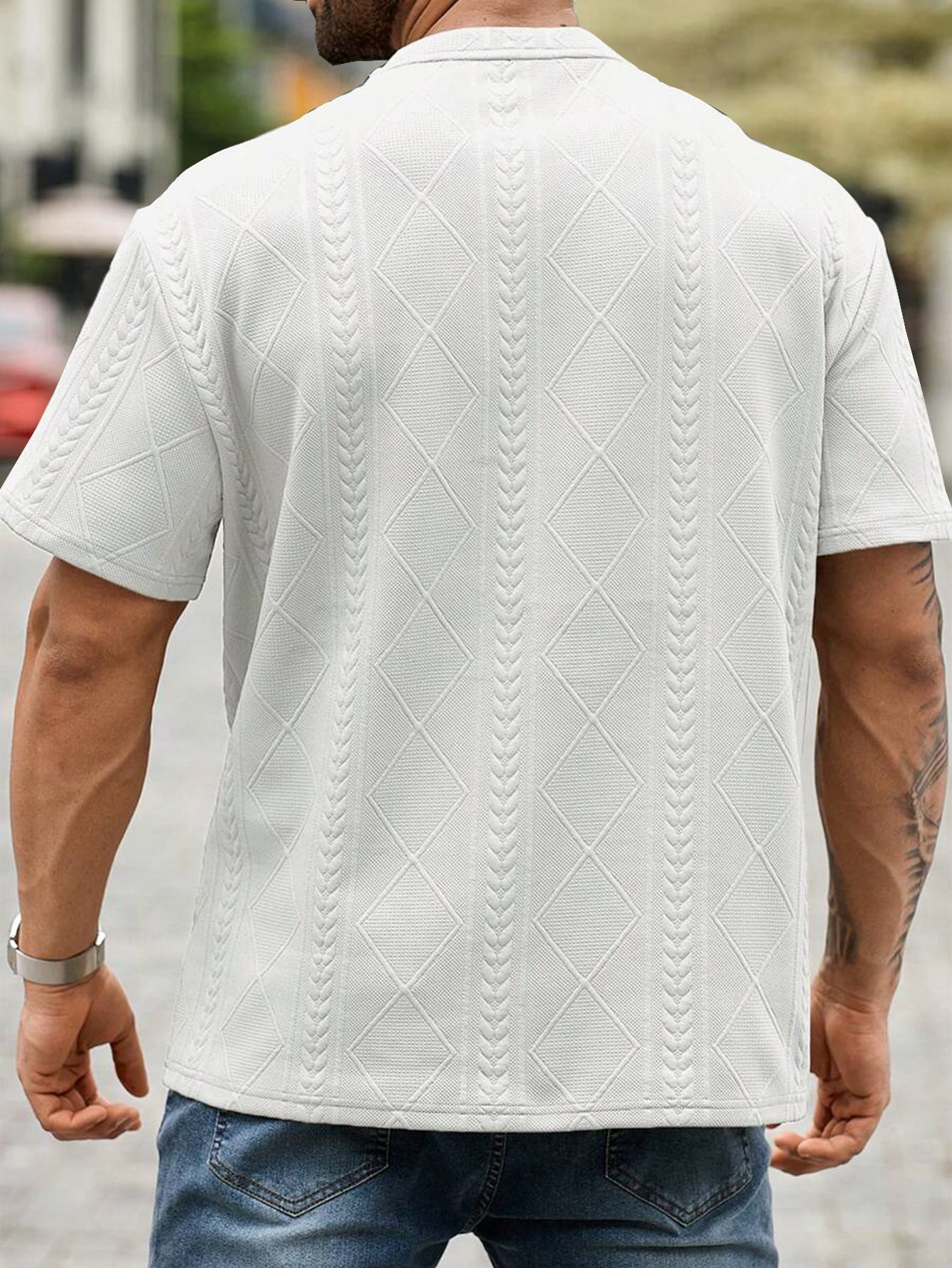T-shirt jacquard à coupe classique pour homme, manches courtes, décontracté, pour la mode estivale, haut pour homme pour un usage quotidien