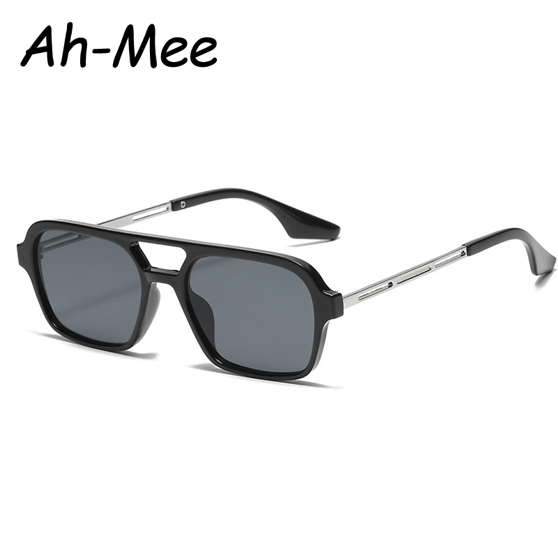 Lunettes de soleil carrées Punk pour femmes et hommes, petite monture jaune, rétro, Double faisceau, en métal, UV400