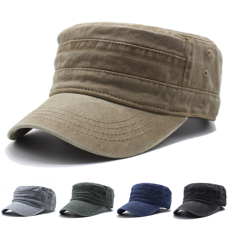 Chapeau haut de forme plat vintage unisexe, casquettes délavées classiques, chapeaux de l'armée en denim ajustés réglables, chapeau de soleil, casquettes militaires, automne, hiver