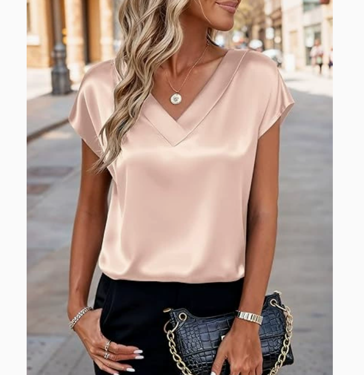 Nouvelles Blouses d'été pour femmes, mode décontractée, élégantes, col en V, manches courtes, chemises tendance, simples, amples, en satin pour femme
