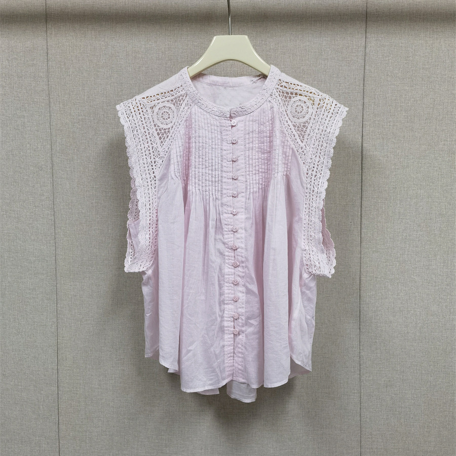 Chemise sans manches en coton ajouré pour femmes, chemisier plissé à simple boutonnage ou jupe short à volants superposés à taille élastique