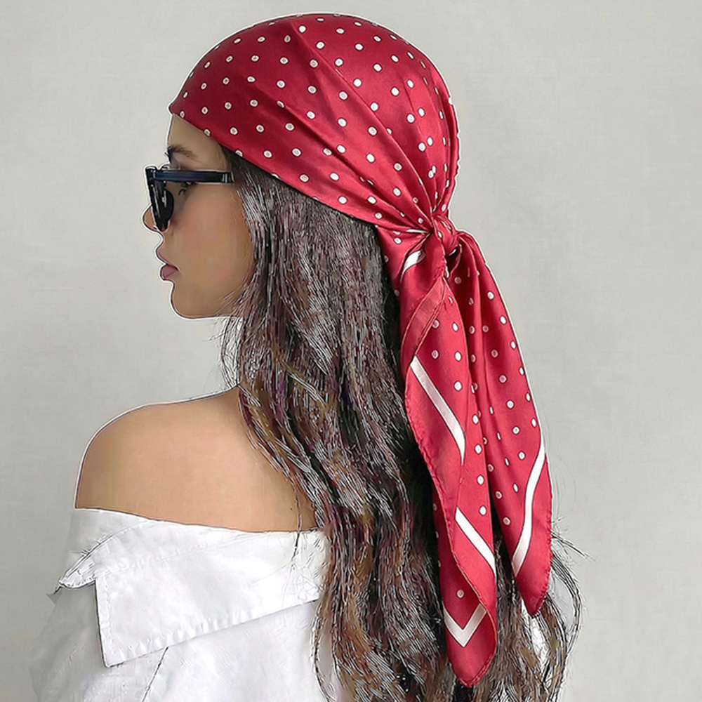 Foulard carré 90 cm imprimé à pois en satin de soie, châle, hijab pour femme musulmane, foulard pour cheveux, bandeau de mode pour femme, turban fin pour femme