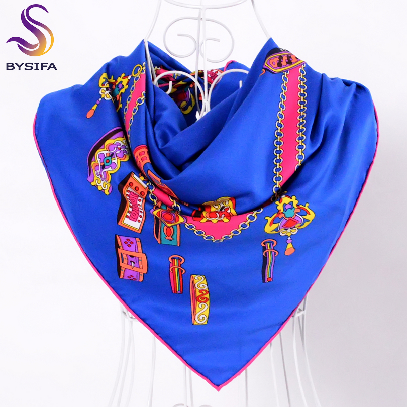 Bysifa-Foulard carré en sergé noir pour femme, châle élégant de haute qualité, 90x90cm, collection printemps-automne