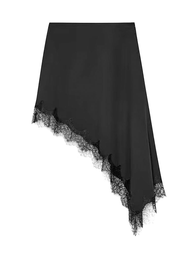 HH femmes 2025 nouvelle mode Simple asymétrique dentelle jupe femme élégante Sexy soie Satin Texture taille moyenne décontractée polyvalente jupe