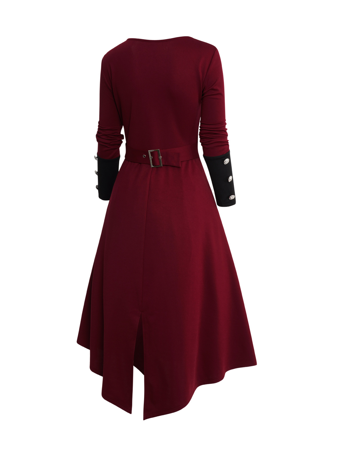 Fur sNuremberg-Manteau rouge pour femme, col rabattu asymétrique en Y, boutons complets, bicolore, haut bas, automne, hiver, 2024