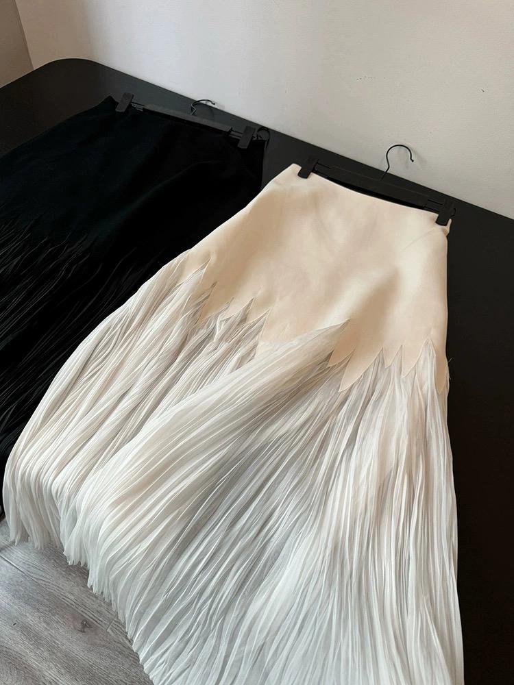 Robe de soirée longue plissée patchwork pour femme, jupe taille haute, mode coréenne, design élégant, français, rétro, fête