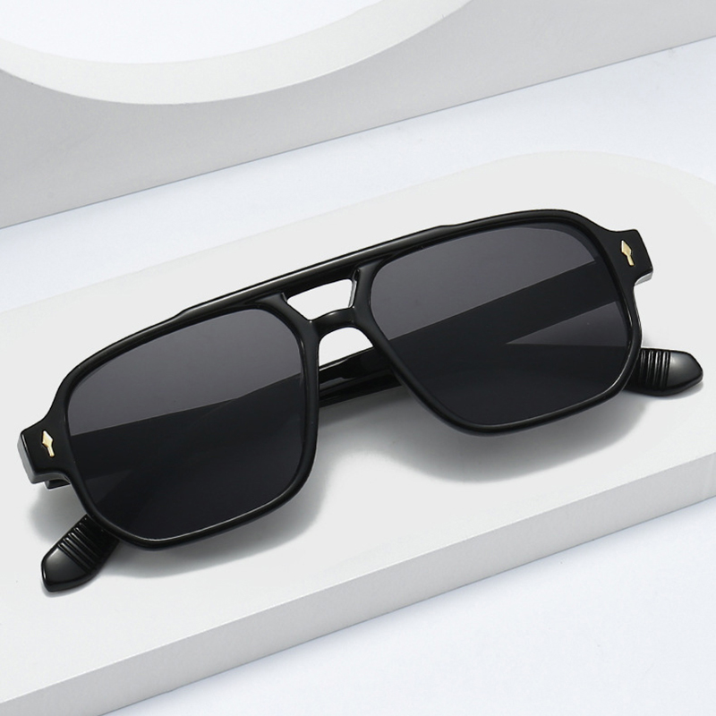 Lunettes de soleil carrées vintage à double pont pour hommes, verres transparents effet océan, lunettes tendance pour femmes avec rivets, protection UV400, Gafas De Sol
