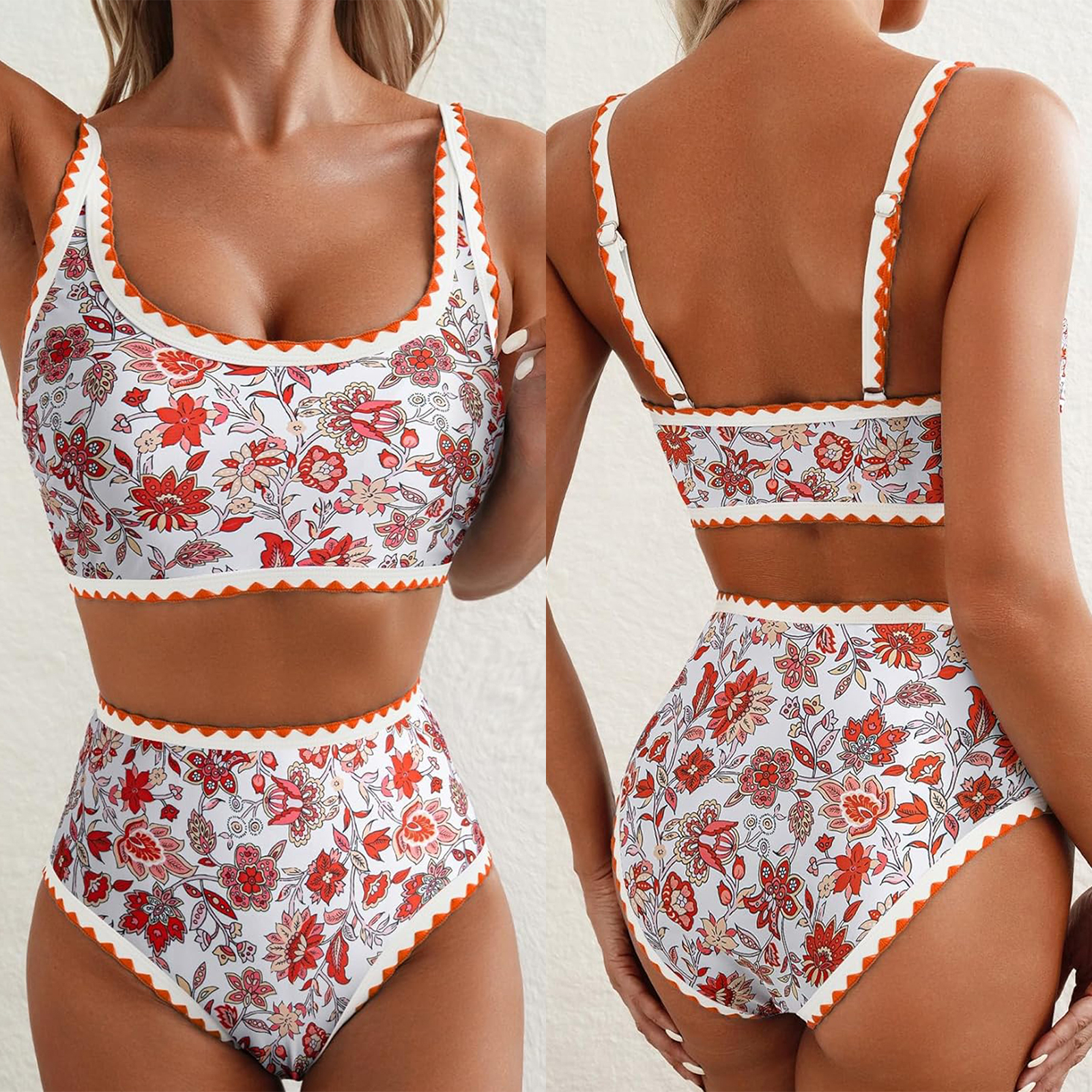 Maillot de bain 2 pièces Vintage pour femmes, imprimé Floral, col en U, soutien-gorge et slip taille haute, ensemble pour l'été, vêtements de plage