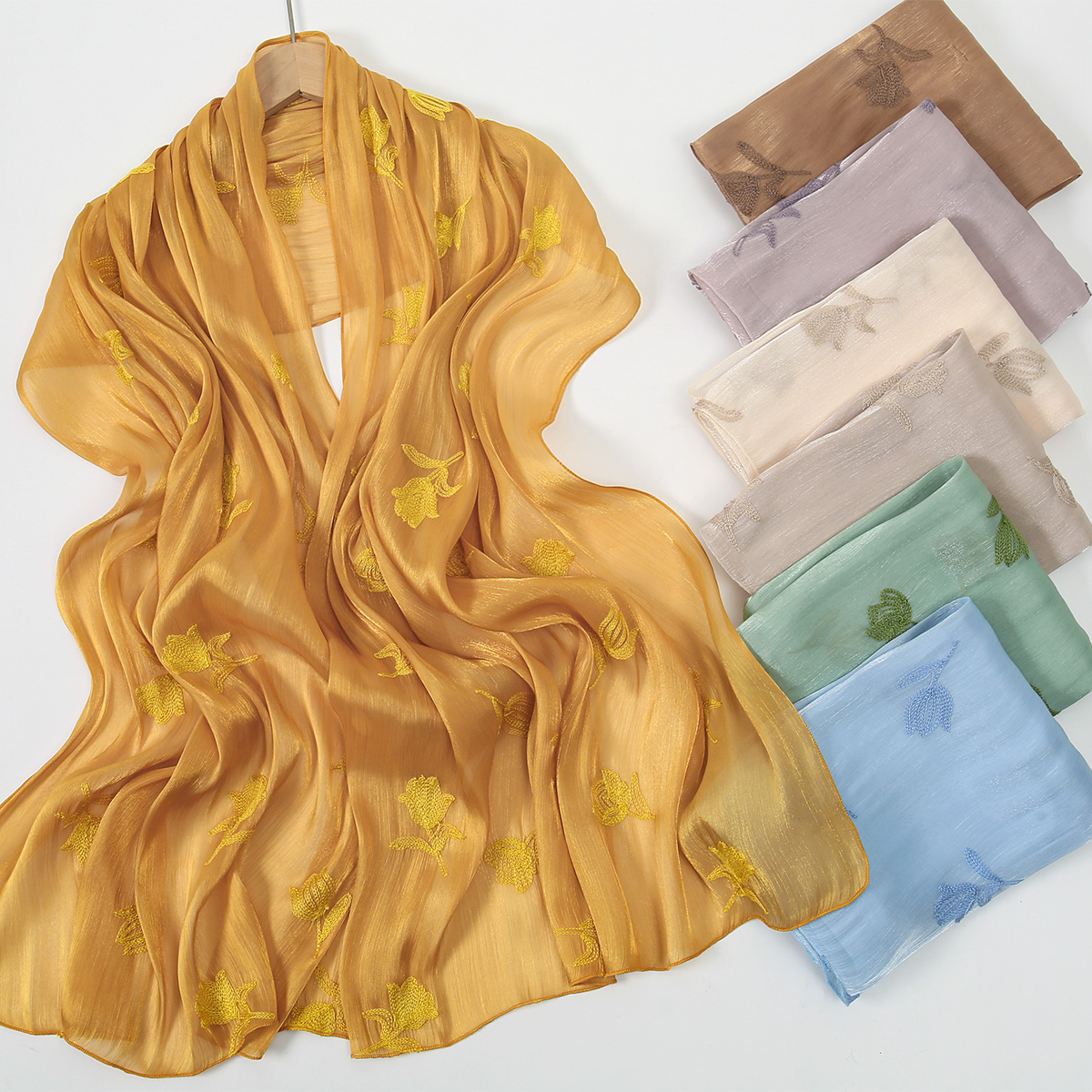 Nouveau Hijab en Soie Brillante pour Femmes, Châles Longs Musulmans Brodés, Hijab en Soie Satinée de Qualité Supérieure, Foulards Plissés Island