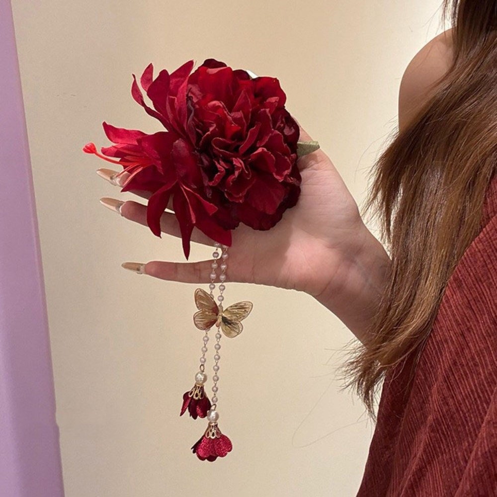 Accessoires de cheveux Hanfu élégants avec pompon, style ancien coloré, style chinois, pince à cheveux latérale, accessoires de tête, épingle à cheveux fleurie pour femmes