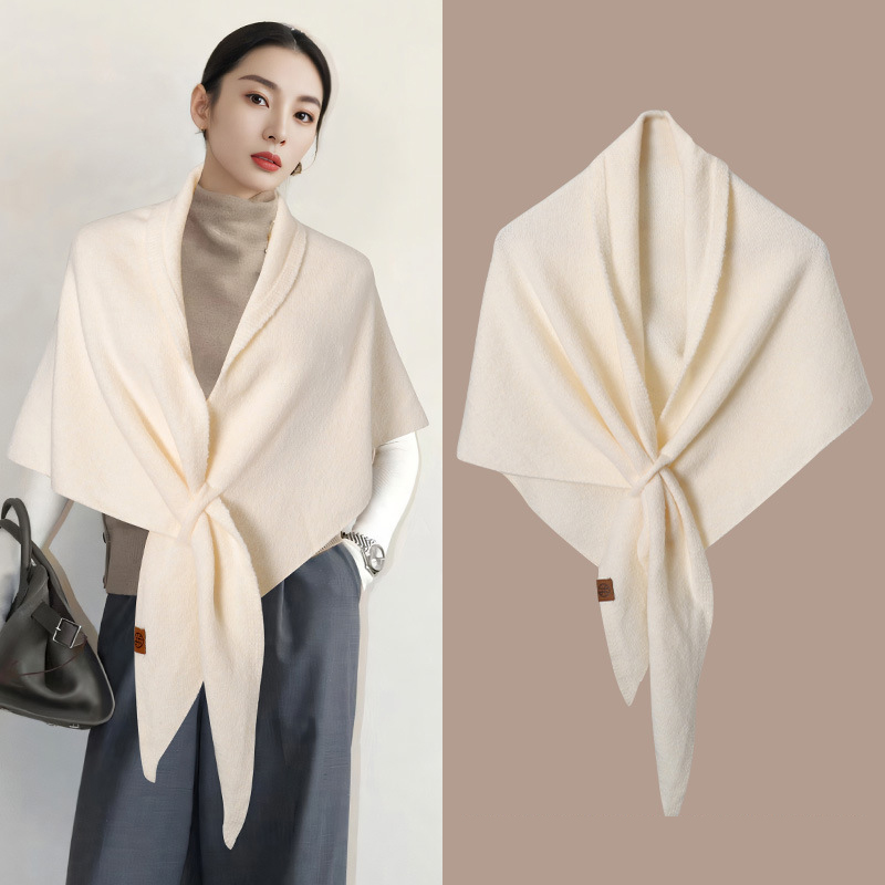 Châle triangulaire en laine mélangée pour femme, Version coréenne, épais avec une épaule chaude tricotée, nouvelle collection automne et hiver